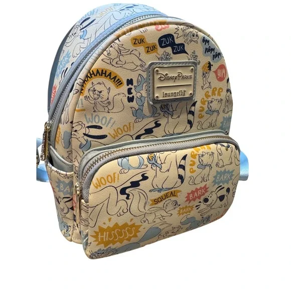 Disney Parks Loungefly Mini Backpack Disney Animals Sound Effects Print Blue - Picture 2 of 11